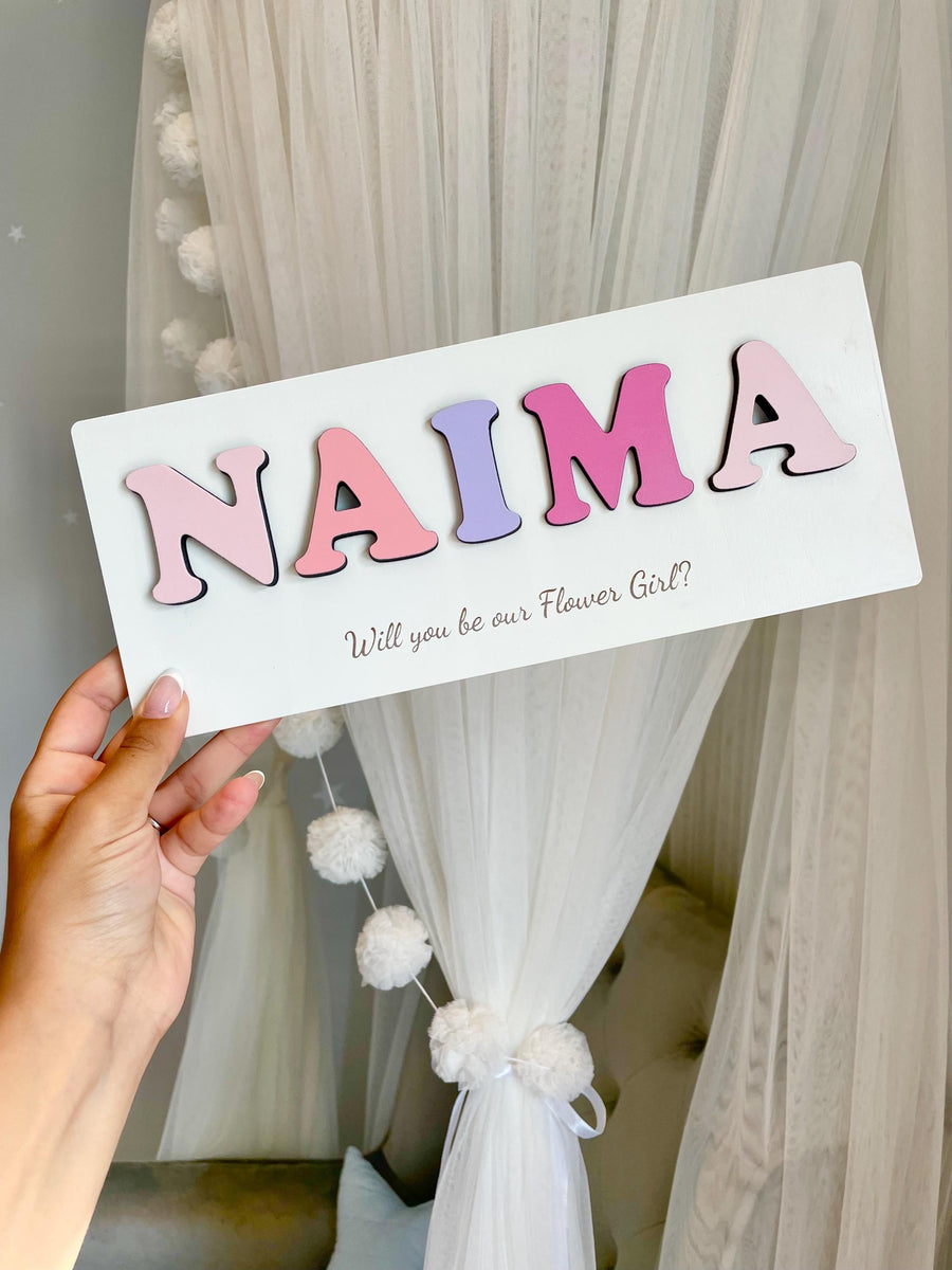 Personalised wooden name puzzle in pastel colors for toddler gifts