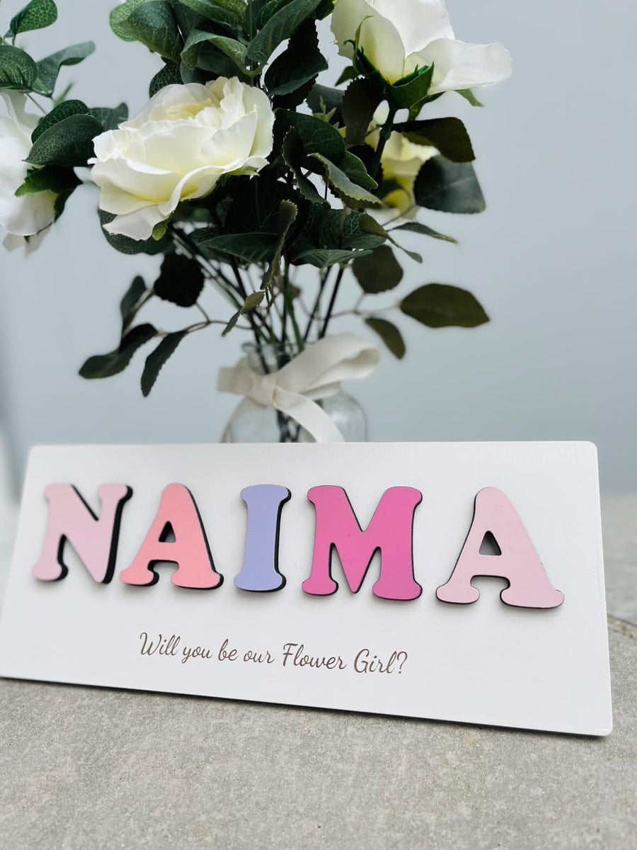 Personalised wooden name puzzle in pastel colors for kids' gifts