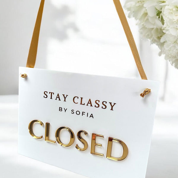 Custom Open Closed Acrylic Business Sign with Ribbon