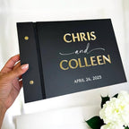 Custom acrylic wedding guestbook with crystal pen, elegant clear design