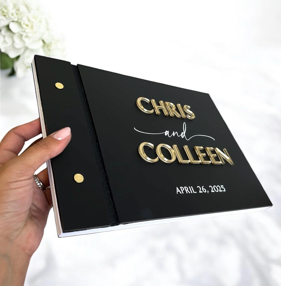Custom acrylic wedding guestbook with crystal pen, clear and elegant design