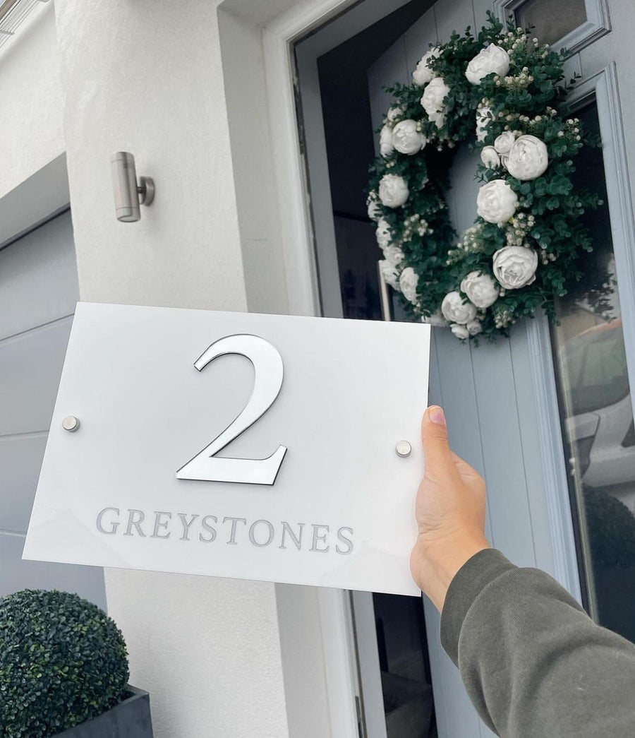 Custom acrylic house sign, modern design with street name and number, A4 size