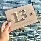 Custom acrylic house sign with street name in clear finish