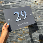 Custom acrylic house sign with street name, modern A4 size, clear material