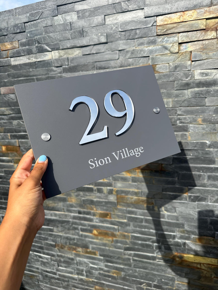Custom acrylic house sign with street name, modern A4 size, clear material