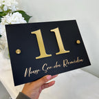 Custom acrylic house sign with modern design in clear perspex