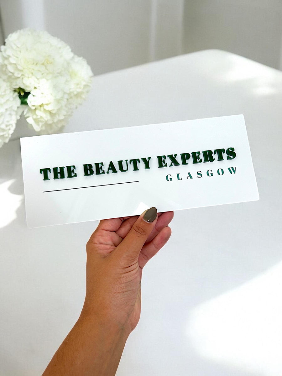 Modern 3D acrylic Perspex logo sign with stand offs for salon or clinic