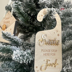 Personalised Santa Stop Here sign in wooden design for Christmas decoration