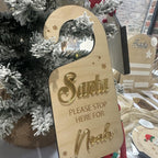 Personalised Santa Stop Here sign, custom wooden door hanging decor, festive red and white design