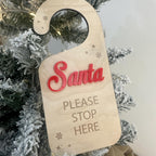 Personalised Santa Stop Here Sign in rustic wood for Christmas door decor