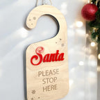 Personalised Santa Stop Here sign, wooden door hanging decor, festive red design
