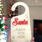 Personalised Santa Stop Here sign in rustic wood for Christmas decor