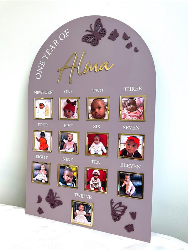 Acrylic Milestone 1st Birthday Photo Board, Butterfly One Year of Baby Sign, My First Year, Personalised First Birthday Memory Board