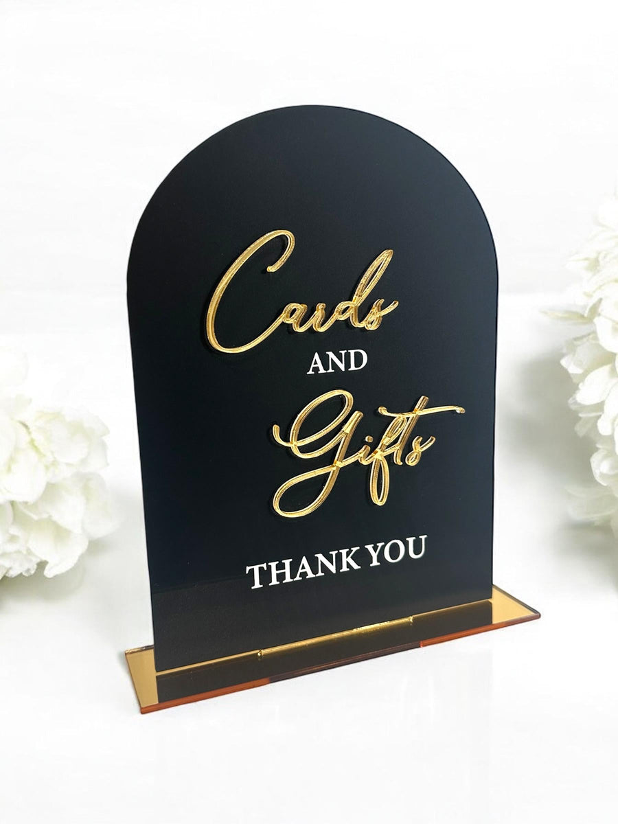 Custom acrylic wedding gifts sign, arched shape and clear perspex material