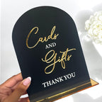 Custom acrylic wedding gifts sign, arched shape, clear perspex material