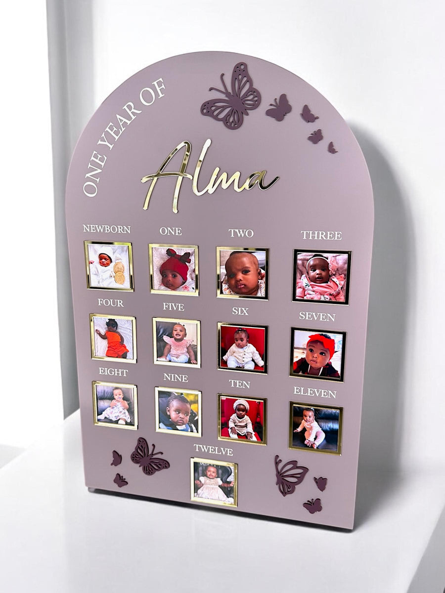 Acrylic Milestone 1st Birthday Photo Board, Butterfly One Year of Baby Sign, My First Year, Personalised First Birthday Memory Board