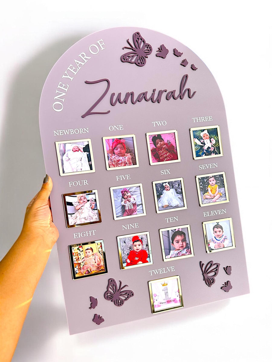 Acrylic Milestone 1st Birthday Photo Board, Butterfly One Year of Baby Sign, My First Year, Personalised First Birthday Memory Board