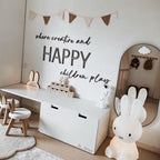 Wooden wall sign for playroom, featuring 'Where Creative and HAPPY Children Play' in natural color