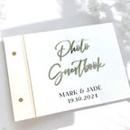 Acrylic photo guestbook with a crystal pen, modern wedding decor