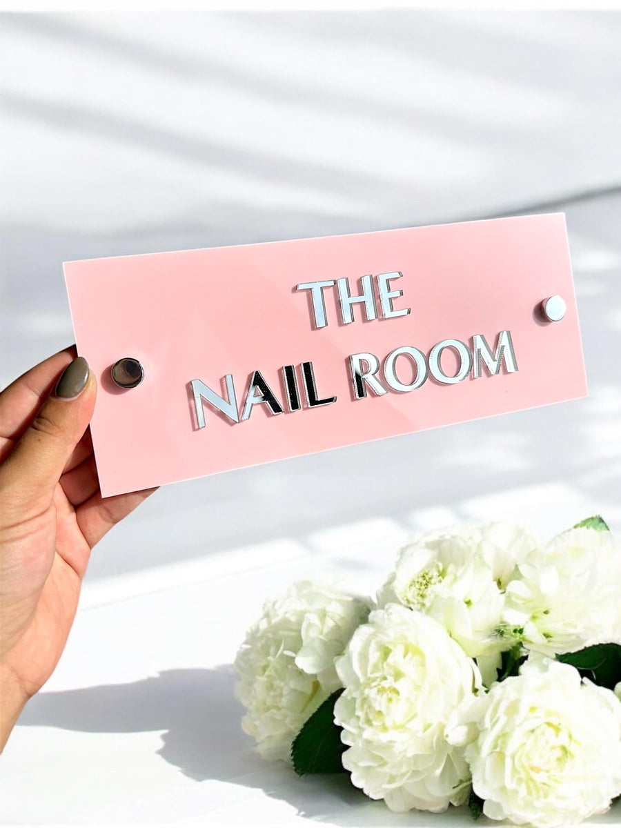 Custom 3D acrylic treatment room sign with modern design and stand offs