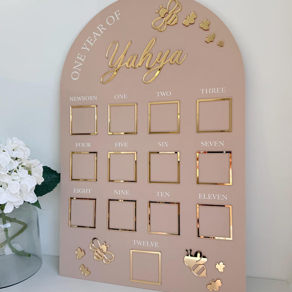 Custom First Birthday Photo Board - Milestone Keepsake