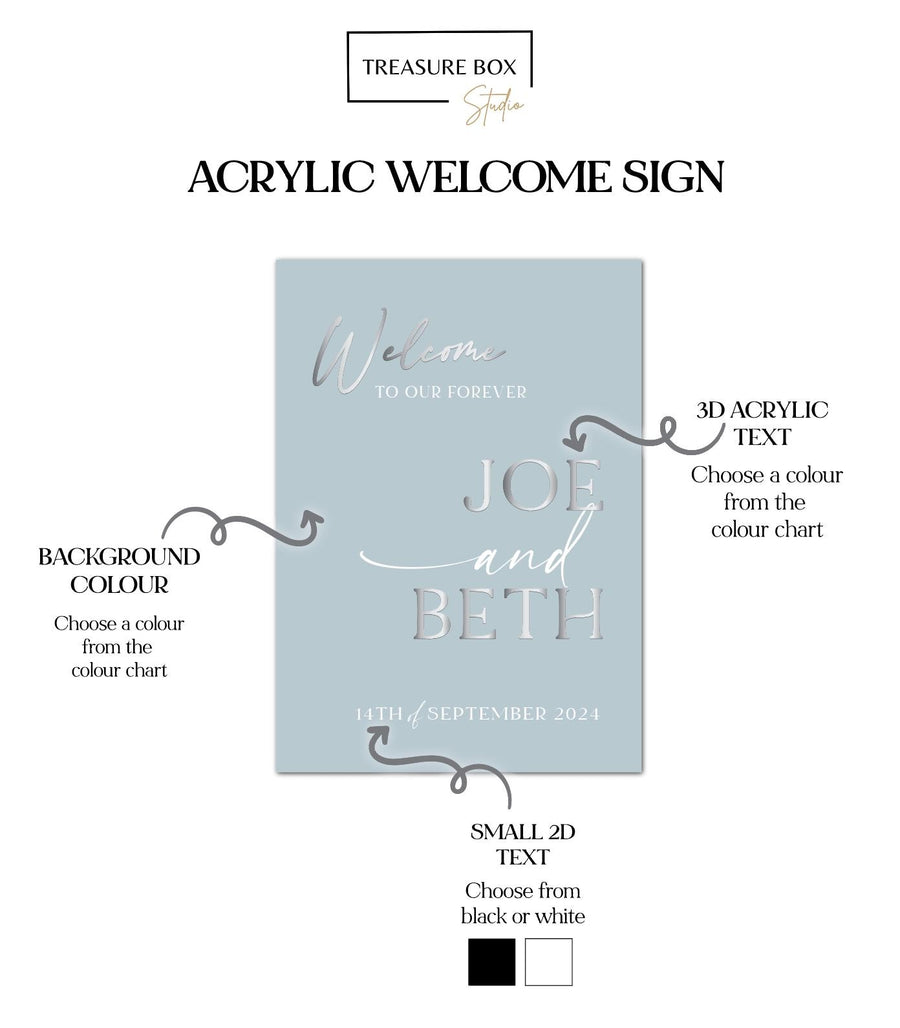 Modern acrylic wedding welcome sign, personalized Mr & Mrs design