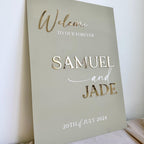 Modern acrylic wedding welcome sign in clear with custom text