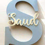 Large wooden wall name plaque with custom initials for nursery decor