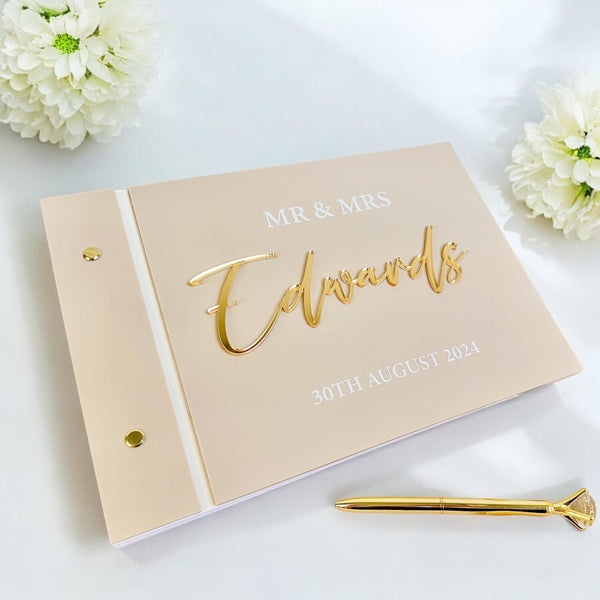 Luxury Personalized Acrylic Guestbook Set with Crystal Pen