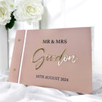 Elegant acrylic wedding guestbook set with crystal pen, personalized decor