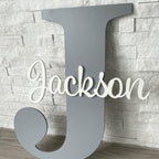 Custom initial wooden wall name sign in light wood for kids room