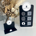 Clear acrylic business card holder with custom logos, desktop organizer