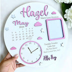 Personalised newborn photo frame in white wood, for baby birth announcements