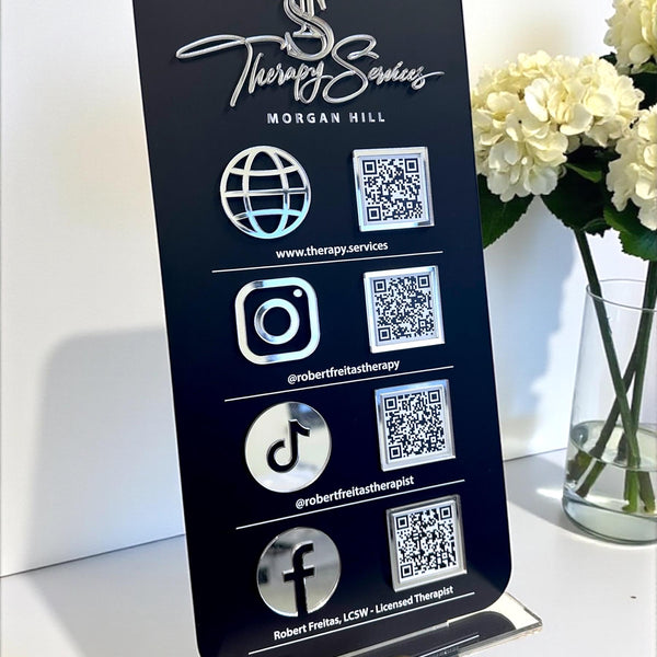 Custom 3D acrylic QR code sign for small business, clear and rectangular design