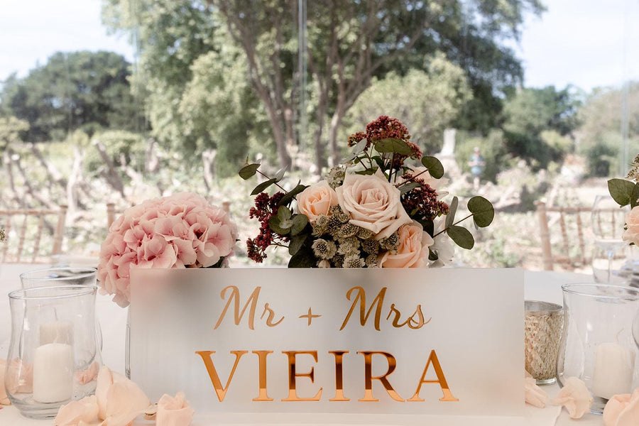 Custom acrylic Mr and Mrs sign for wedding sweetheart table
