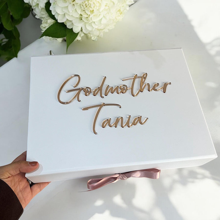 Luxury personalised gift box, custom design in elegant wood for wedding parties