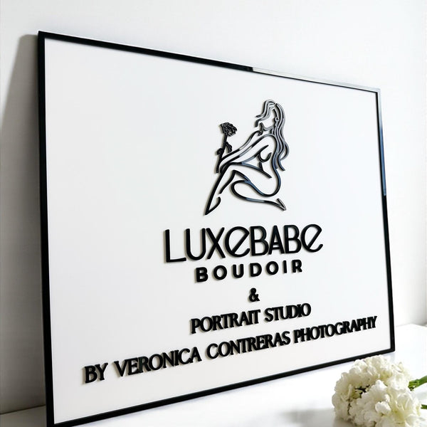Custom 3D acrylic logo sign, square shape, modern salon door plaque
