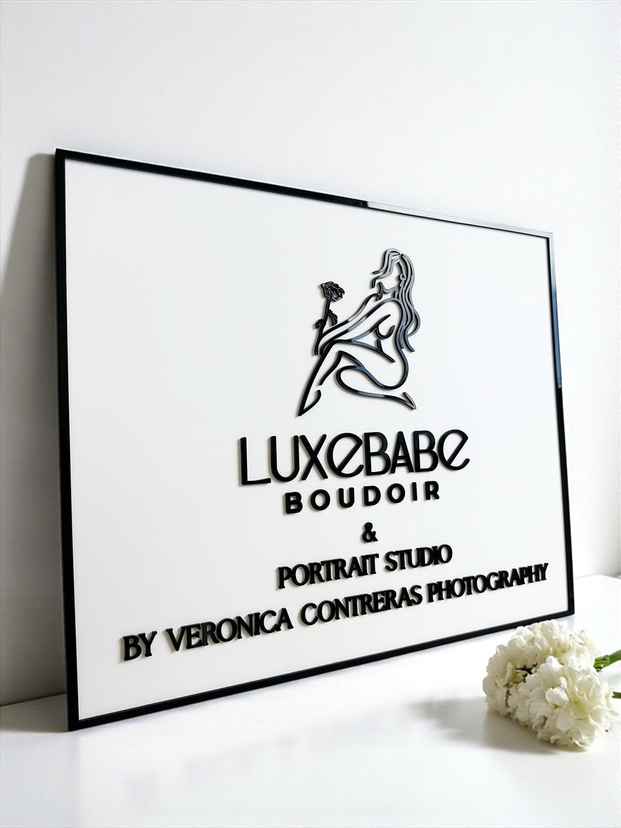 Custom 3D acrylic logo sign, square shape, modern salon door plaque