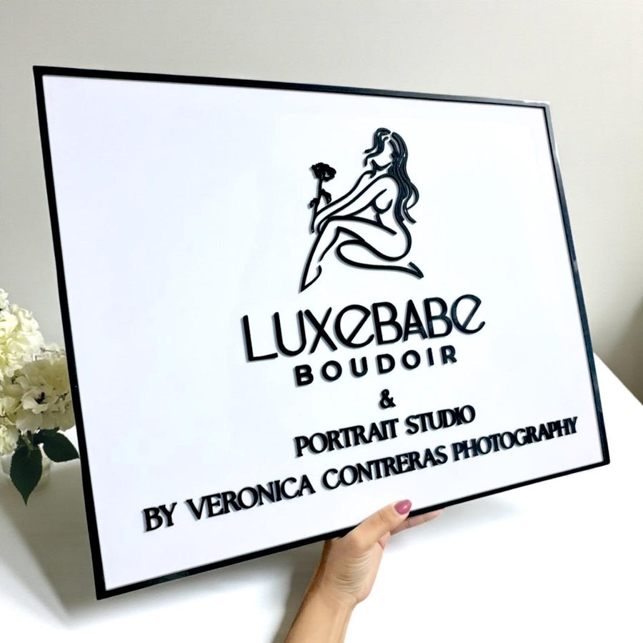 Custom 3D acrylic square logo sign for modern salon or office
