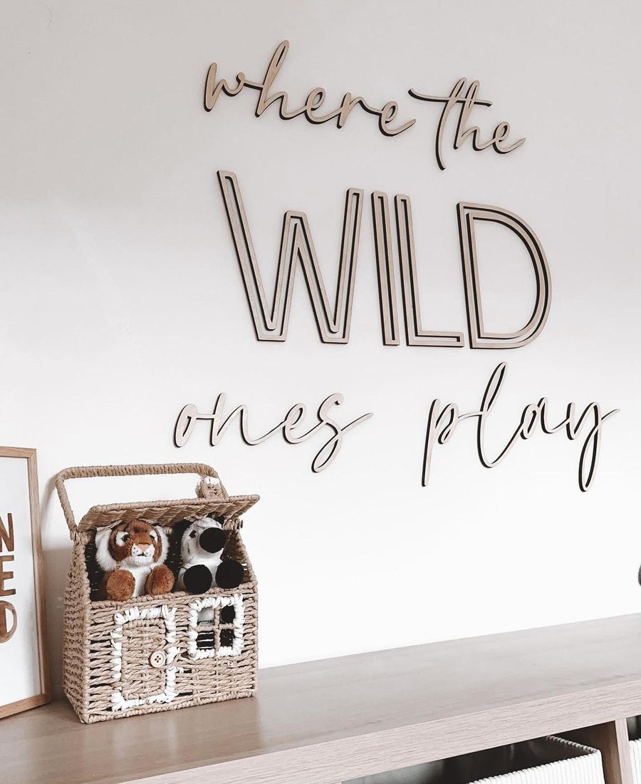 Where the Wild Ones Play wooden wall art in jungle theme