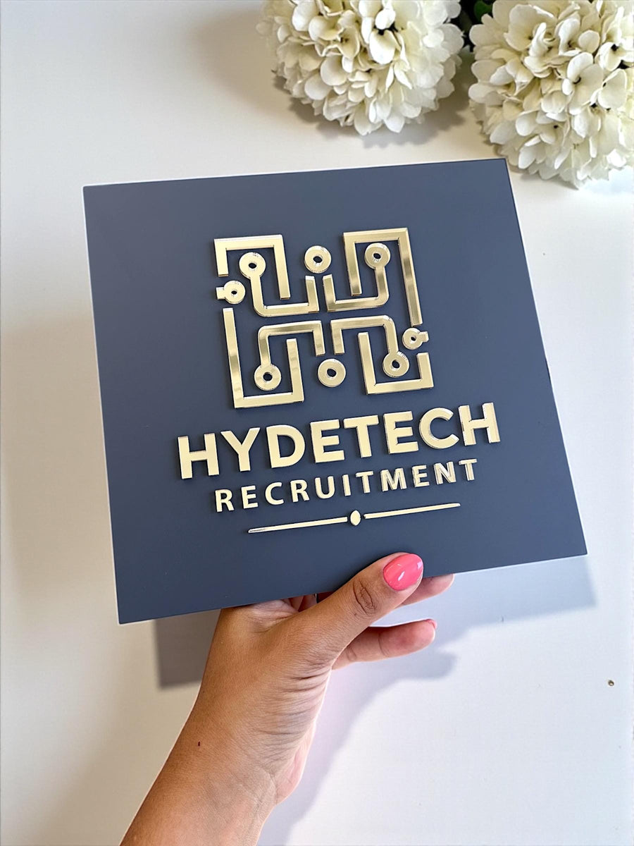 Custom 3D acrylic logo sign, modern square design for salon or office