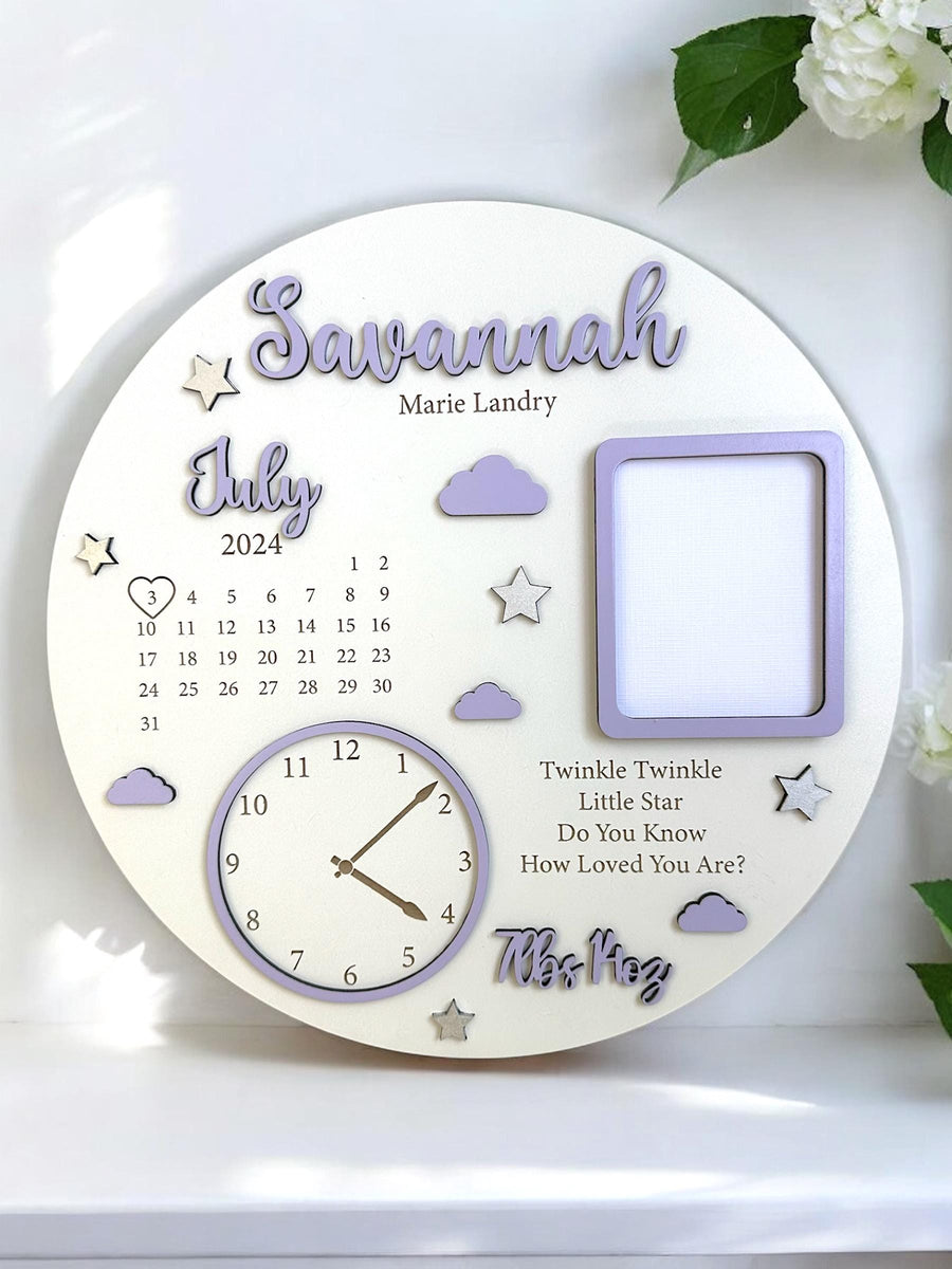 Personalised newborn frame in white with baby birth announcement details