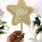 Acrylic personalised Christmas tree topper in star shape, custom family decoration