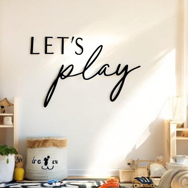 Let's Play wooden wall sign in pastel colors for children's playroom decor