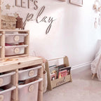 Let's Play wall sign, wooden nursery plaque, playful colors, kids room decor