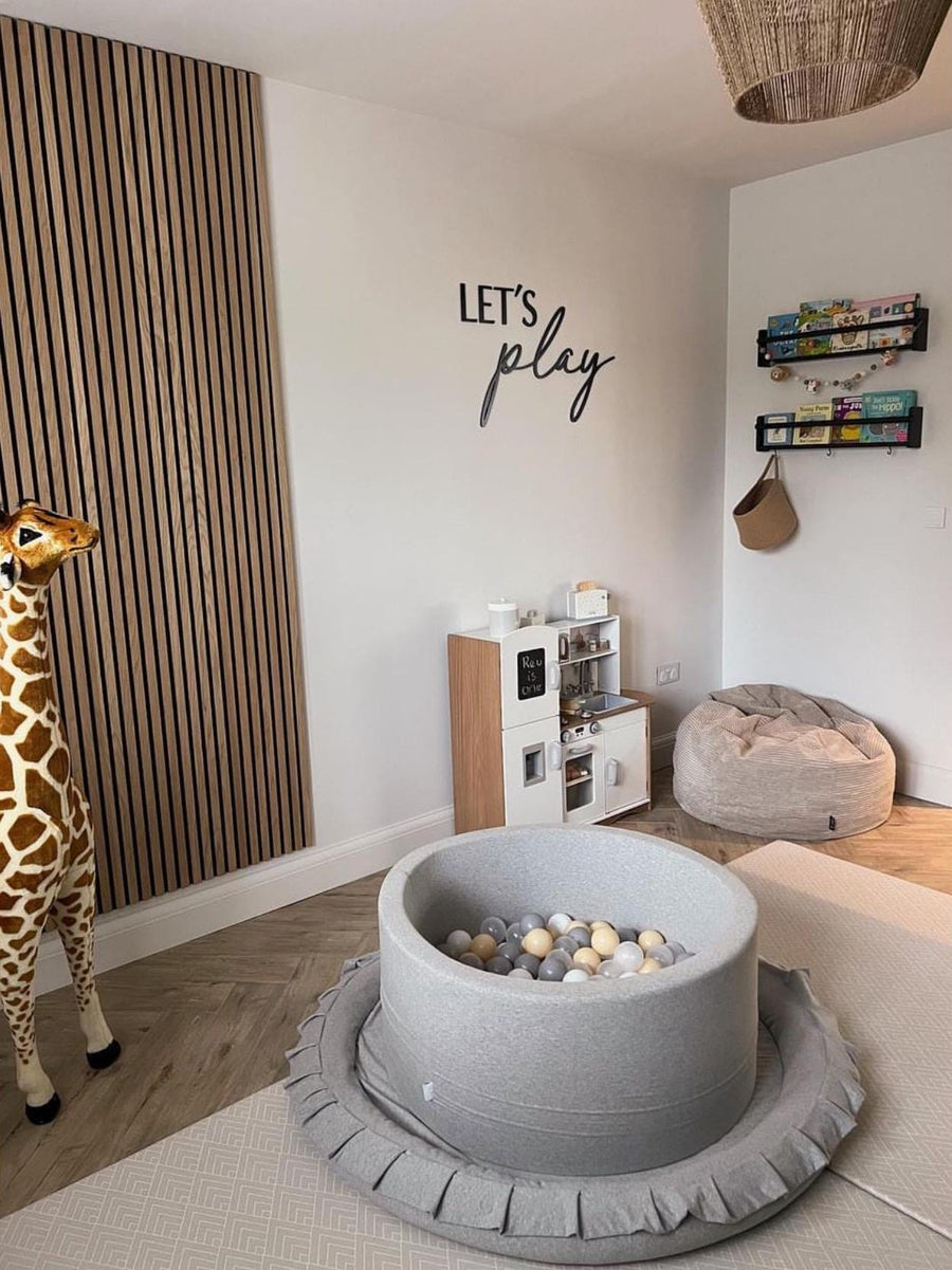 Let's Play wooden wall sign with colorful letters for playroom decoration