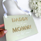 Page Boy Sign in white wood with black lettering for wedding ceremony