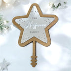 Acrylic personalised Christmas tree topper in star shape, custom family decoration