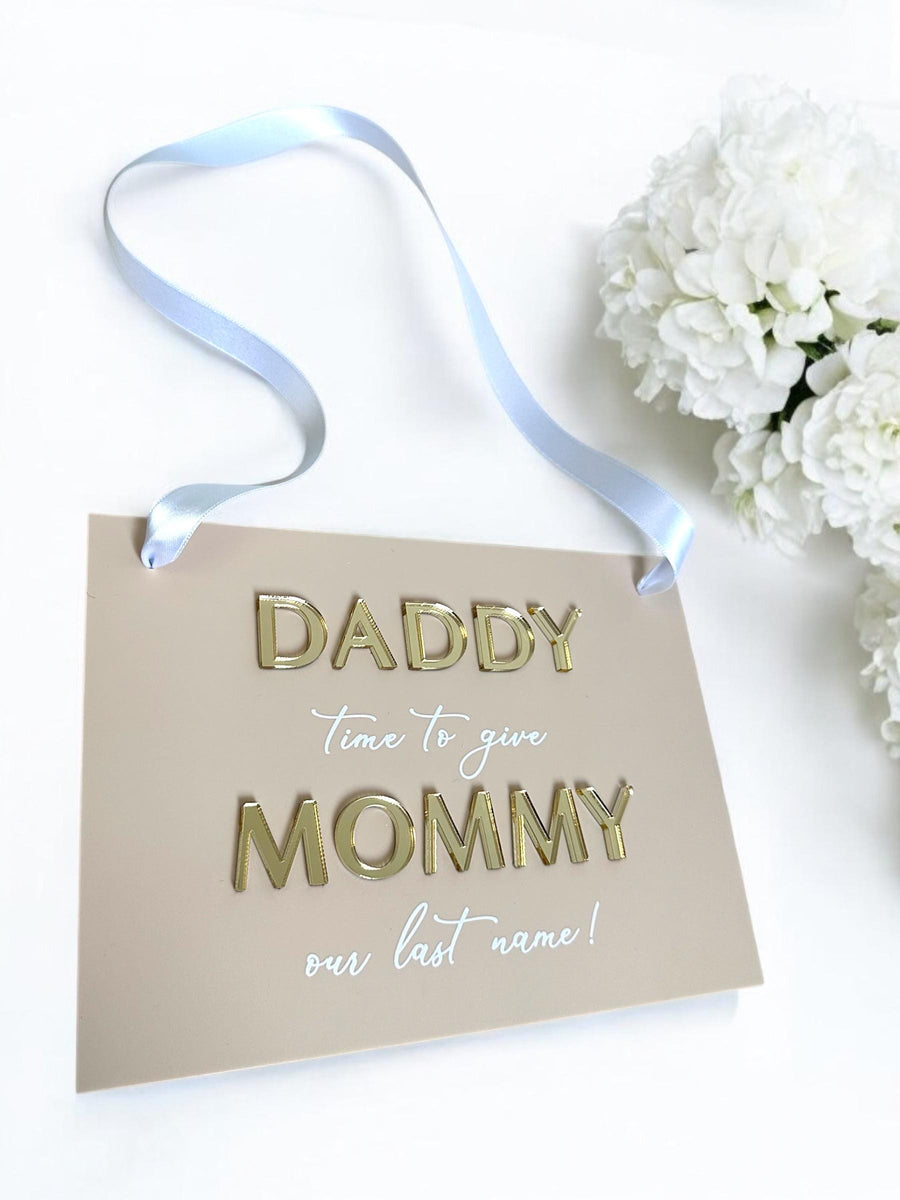 Custom wedding sign, white wood plaque with black text for flower girl