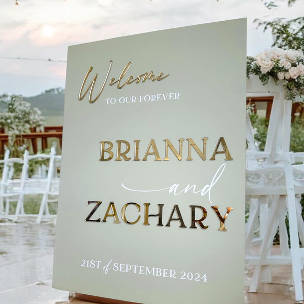 Elegant acrylic wedding welcome sign, clear material with 3D lettering, custom decor